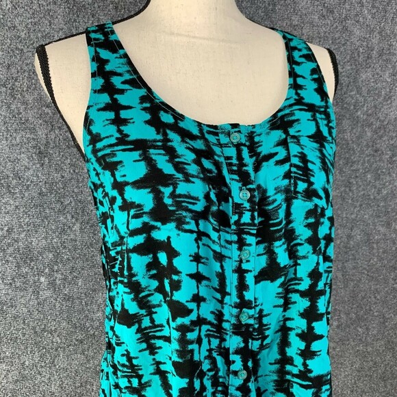 Kirra Full Crop Tank Top Women Medium Silky Button Front Hi-Low Green & Black - Picture 2 of 9